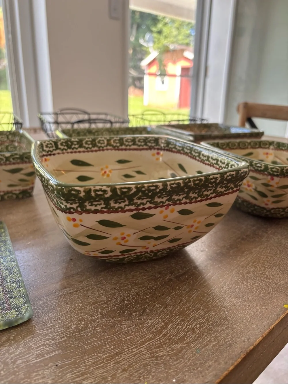 10-Piece Hand-Painted Green Floral Ceramic Serving Set